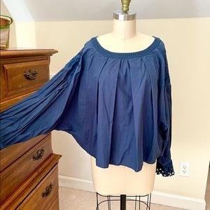 Free People High-Neck Pleated Dolman Sleeve Blouse
